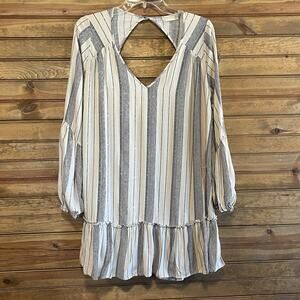 Altar’d State Women’s Black White Striped Dress Top Hi-Lo V Neck Size M Lined